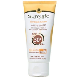 کرم ضد آفتاب SPF50 فاقد جاذب های شیمیایی بژ طبیعی